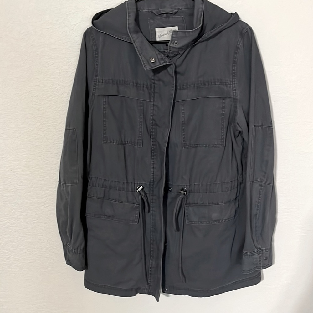 Universal Thread Anorak Hooded Utility Canvas Cargo Long Jacket Coat Gray Large
